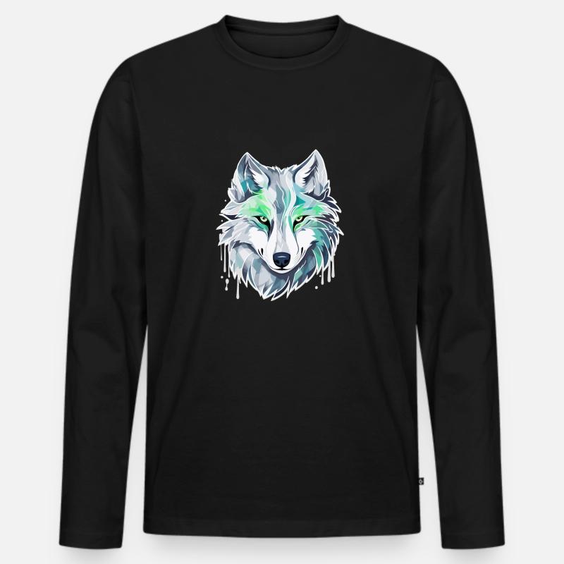 Wolf - Illustration - Männer Premium Bio Langarmshirt - Schwarz