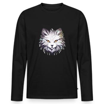 Chat - illustration - T-shirt manches longues Premium bio Homme - noir - Devant - Nico (187cm)