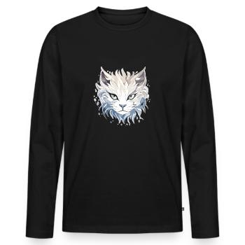 Chat - illustration - T-shirt manches longues Premium bio Homme - noir - Devant - Nico (187cm)