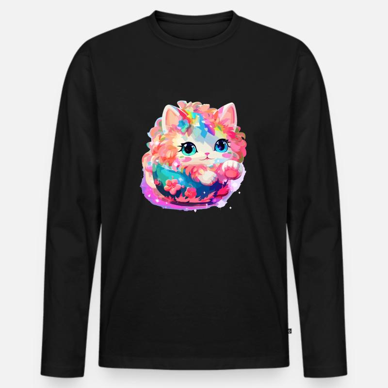 Katze - Illustration - Männer Premium Bio Langarmshirt - Schwarz