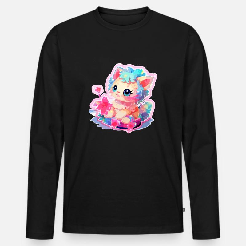Katze - Illustration - Männer Premium Bio Langarmshirt - Schwarz