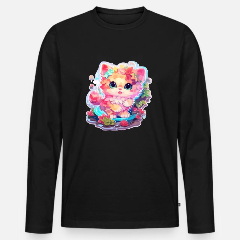Katze - Illustration - Männer Premium Bio Langarmshirt - Schwarz