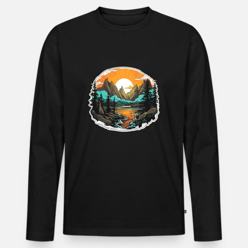 Landschaft - Illustration - Männer Premium Bio Langarmshirt - Schwarz