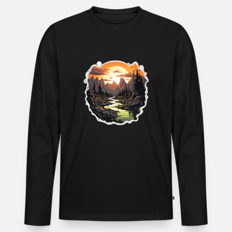 Landschaft - Illustration - Männer Premium Bio Langarmshirt - Schwarz
