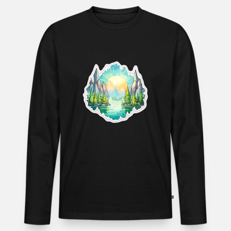 Landschaft - Illustration - Männer Premium Bio Langarmshirt - Schwarz