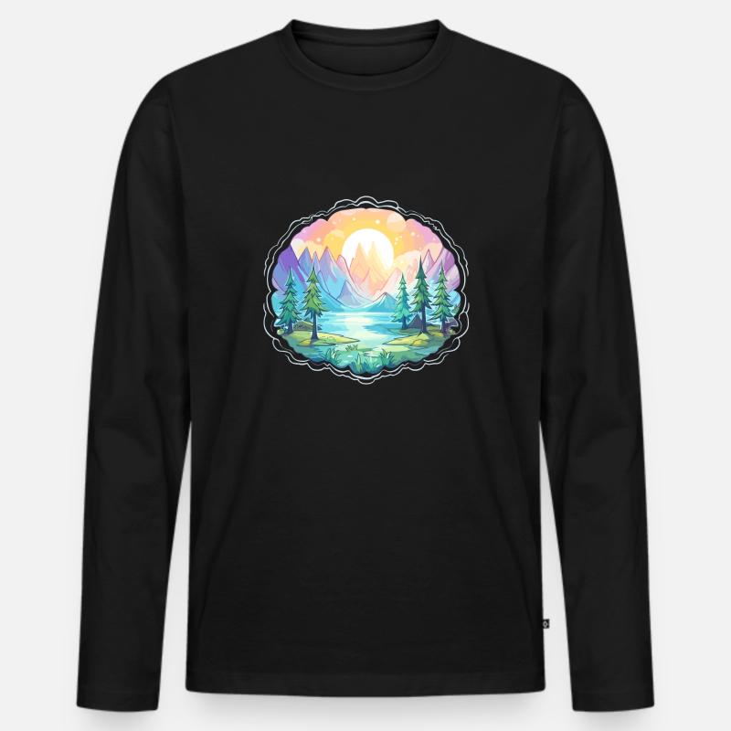 Landschaft - Illustration - Männer Premium Bio Langarmshirt - Schwarz