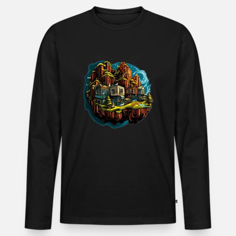 Landschaft - Illustration - Männer Premium Bio Langarmshirt - Schwarz