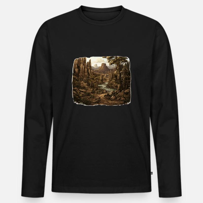 Landschaft - Illustration - Männer Premium Bio Langarmshirt - Schwarz
