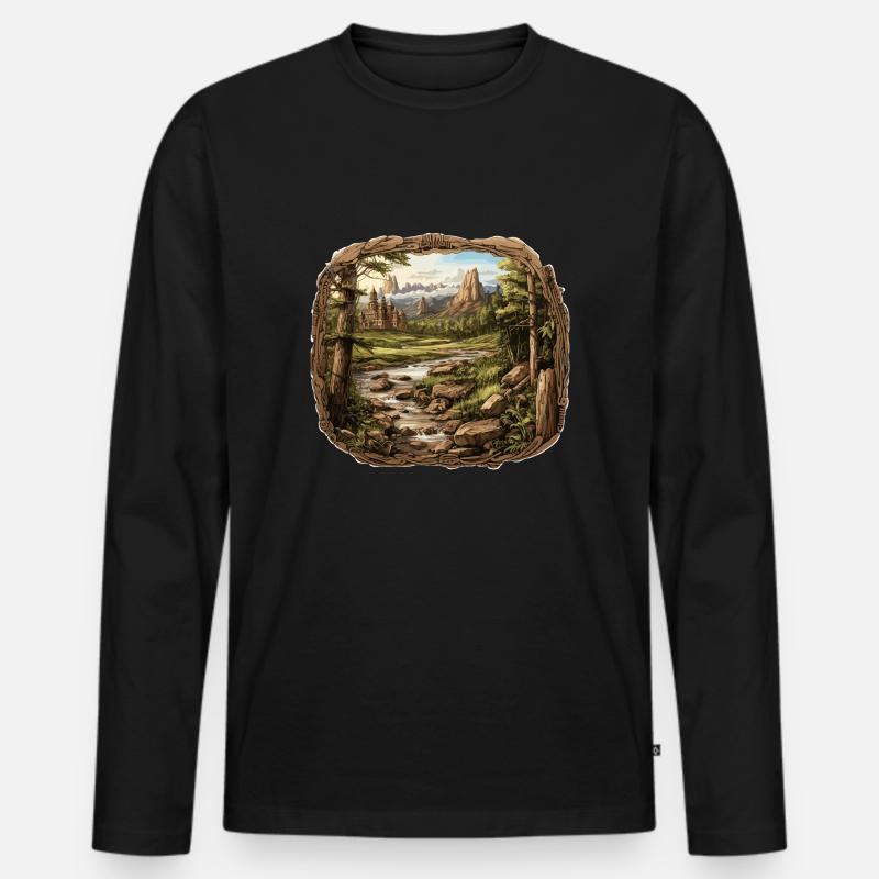 Landschaft - Illustration - Männer Premium Bio Langarmshirt - Schwarz