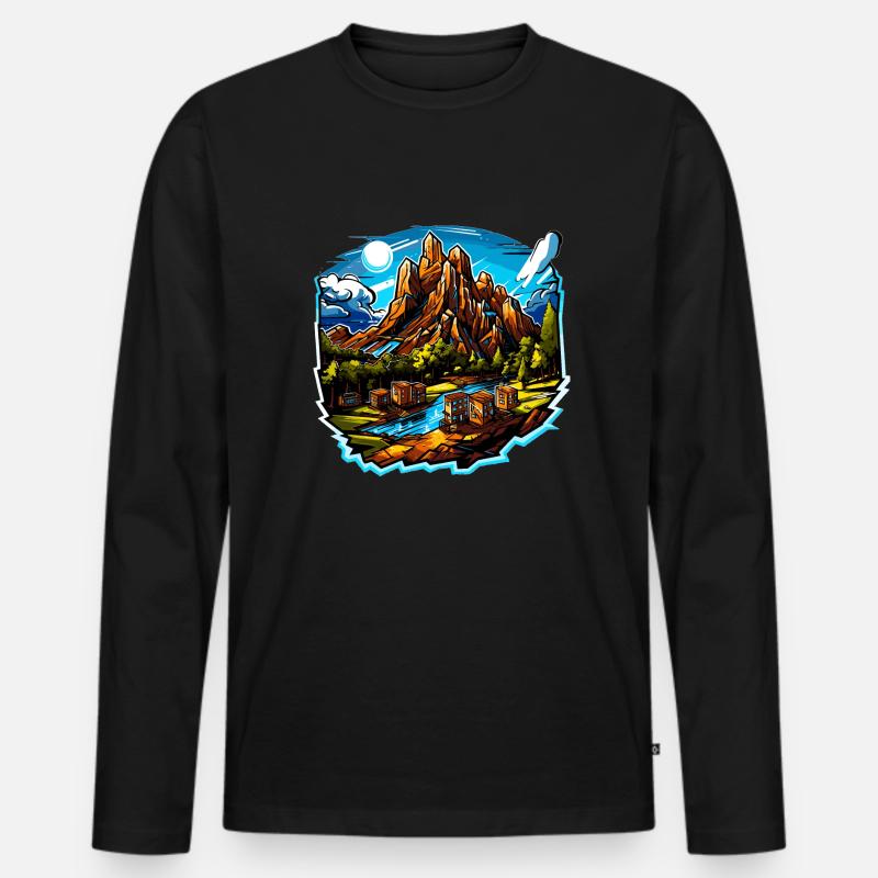 Landschaft - Illustration - Männer Premium Bio Langarmshirt - Schwarz