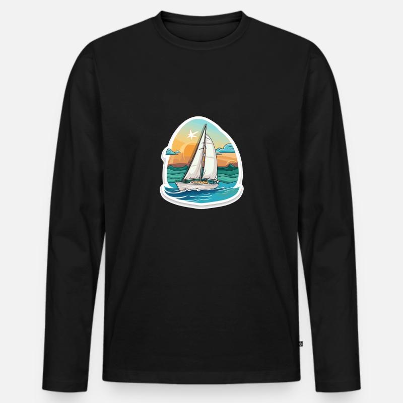 Segelboot - Illustration - Männer Premium Bio Langarmshirt - Schwarz