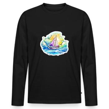 Segelboot - Illustration - Männer Premium Bio Langarmshirt - Schwarz - Vorne - Nico (187cm)
