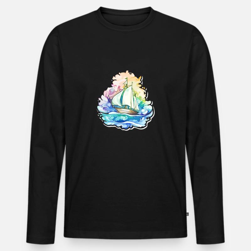Segelboot - Illustration - Männer Premium Bio Langarmshirt - Schwarz