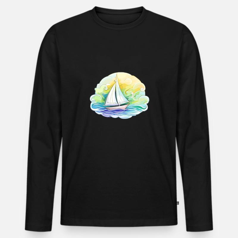 Segelboot - Illustration - Männer Premium Bio Langarmshirt - Schwarz