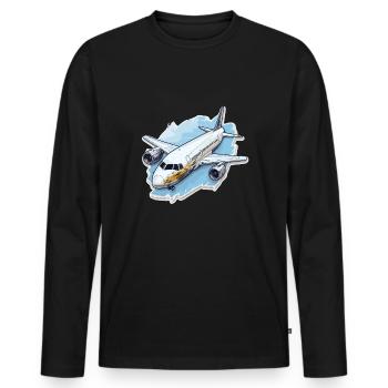 Airplane - illustration - Men's Premium Organic Long Sleeve Shirt - black - Front - Nico (187cm)