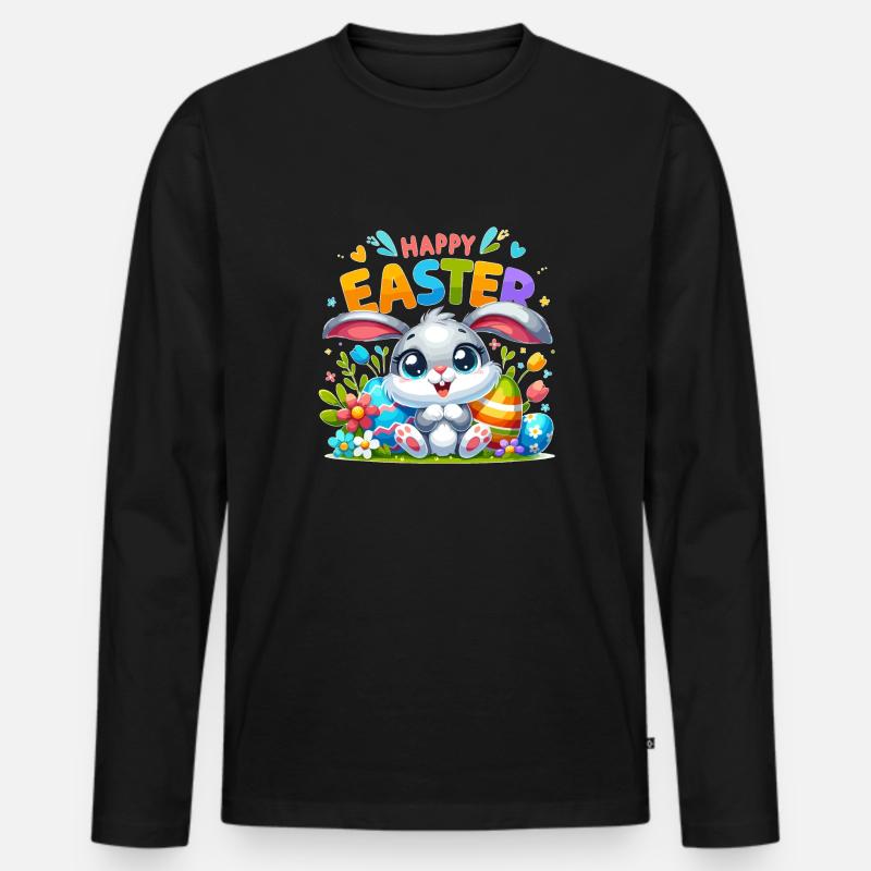 Happy Easter - Easter Bunny Illustration - Men's Premium Organic Long Sleeve Shirt - black