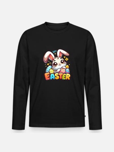 Happy Easter - Easter Bunny Illustration - Men's Premium Organic Long Sleeve Shirt - black