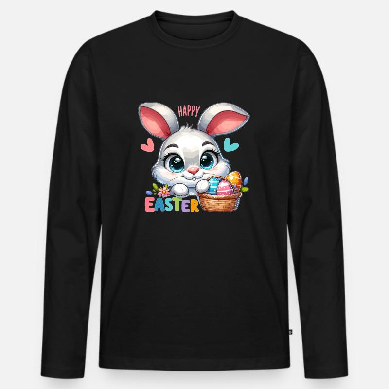 Happy Easter - Easter Bunny Illustration - Men's Premium Organic Long Sleeve Shirt - black