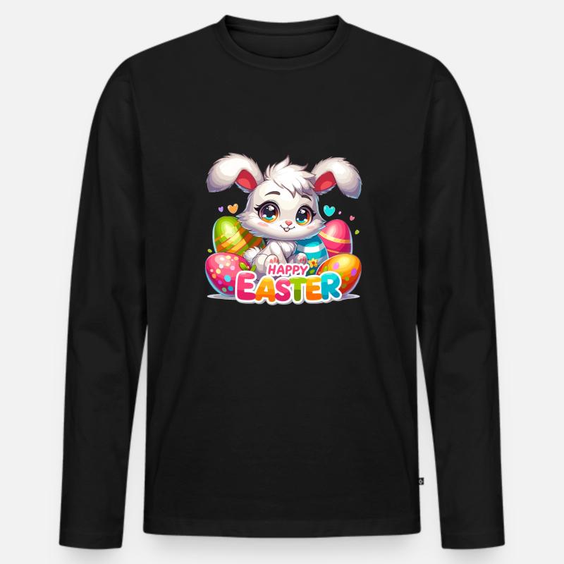 Happy Easter - Easter Bunny Illustration - Men's Premium Organic Long Sleeve Shirt - black