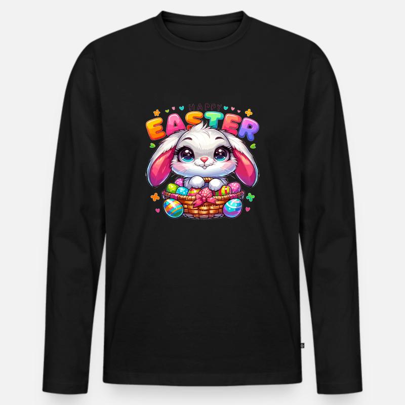 Happy Easter - Easter Bunny Illustration - Männer Premium Bio Langarmshirt - Schwarz