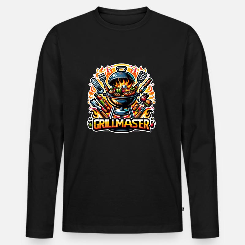 GrillMaster - Grill Illustration - Männer Premium Bio Langarmshirt - Schwarz