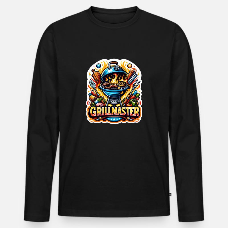 GrillMaster - Grill Illustration - Männer Premium Bio Langarmshirt - Schwarz