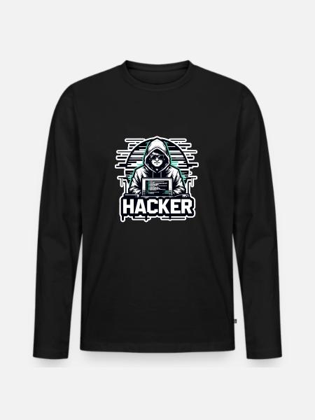 Hacker - Illustration - Männer Premium Bio Langarmshirt - Schwarz