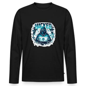 Hacker - Illustration - T-shirt manches longues Premium bio Homme - noir - Devant - Nico (187cm)