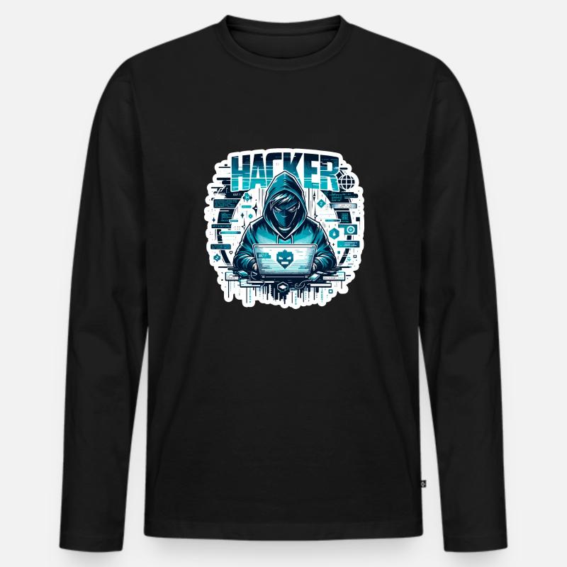 Hacker - Illustration - Männer Premium Bio Langarmshirt - Schwarz
