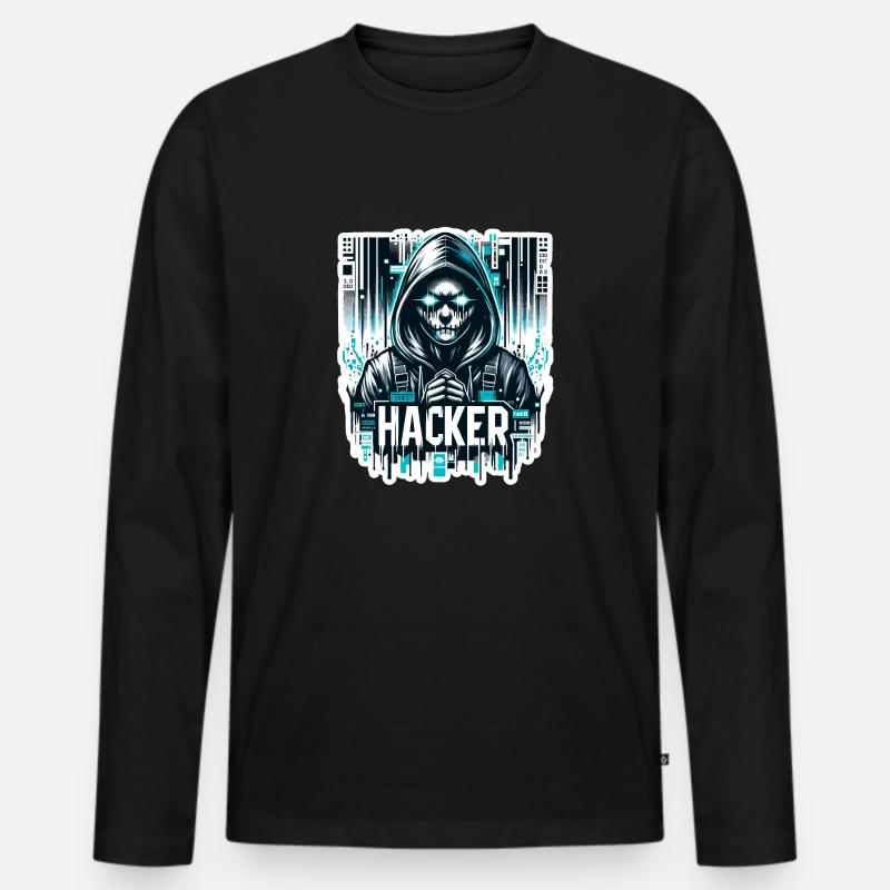 Hacker - Illustration - Männer Premium Bio Langarmshirt - Schwarz