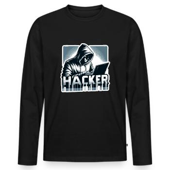 Hacker - Illustration - T-shirt manches longues Premium bio Homme - noir - Devant - Nico (187cm)