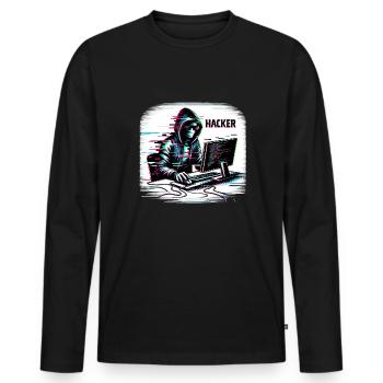 Hacker - Illustration - T-shirt manches longues Premium bio Homme - noir - Devant - Nico (187cm)
