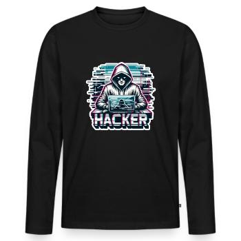 Hacker - Illustration - T-shirt manches longues Premium bio Homme - noir - Devant - Nico (187cm)