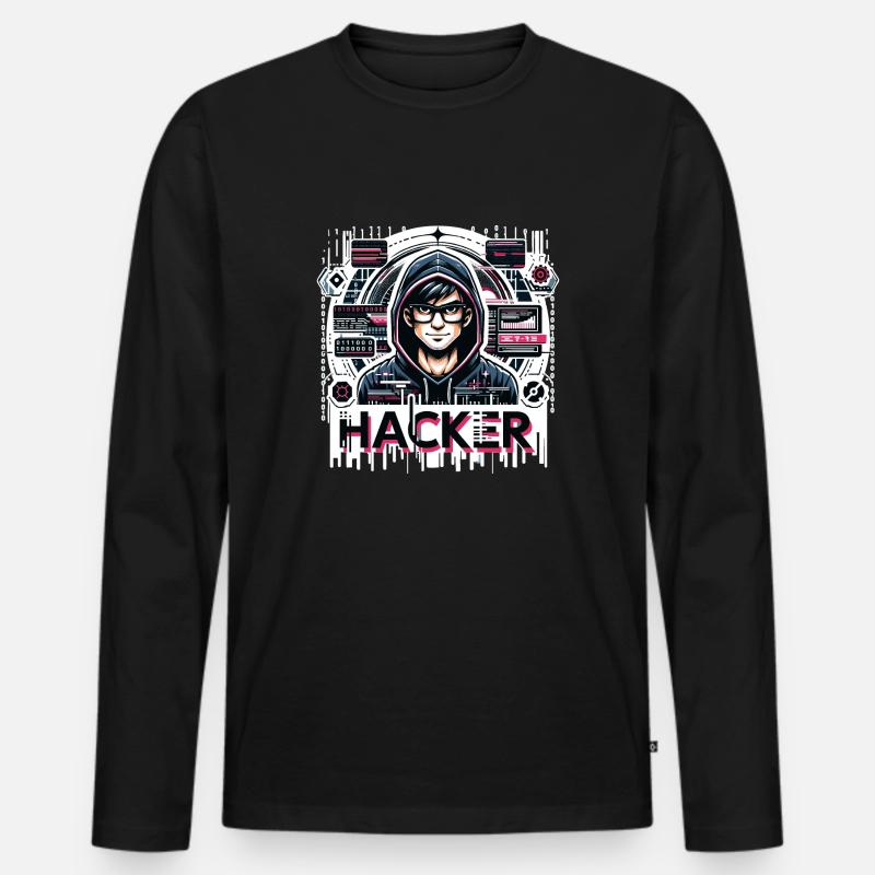 Hacker - Illustration - Männer Premium Bio Langarmshirt - Schwarz