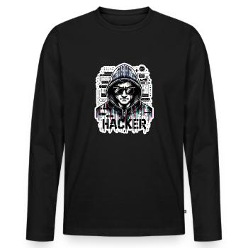 Hacker - Illustration - T-shirt manches longues Premium bio Homme - noir - Devant - Nico (187cm)