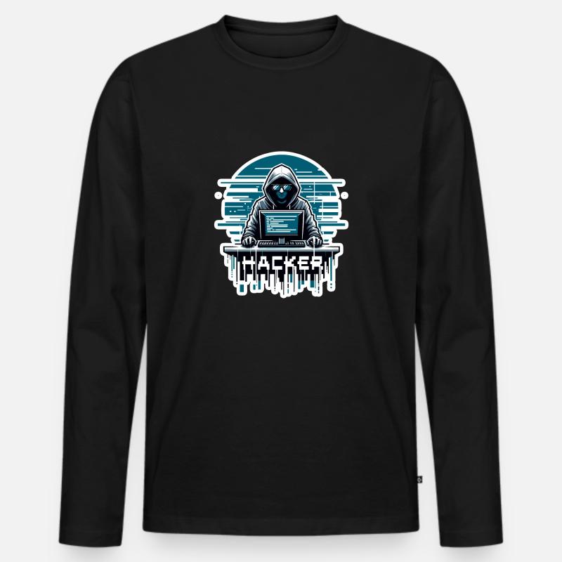 Hacker - Illustration - Männer Premium Bio Langarmshirt - Schwarz