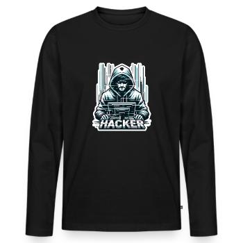 Hacker - Illustration - T-shirt manches longues Premium bio Homme - noir - Devant - Nico (187cm)
