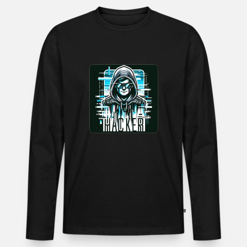 Hacker - Illustration - Männer Premium Bio Langarmshirt - Schwarz