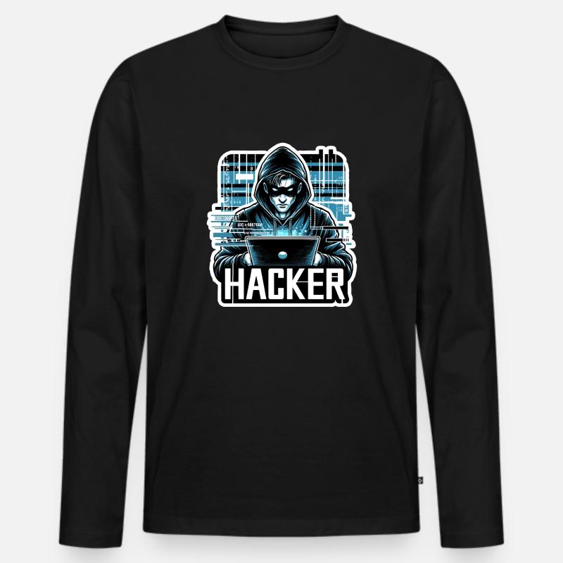 Hacker - Illustration - Männer Premium Bio Langarmshirt - Schwarz