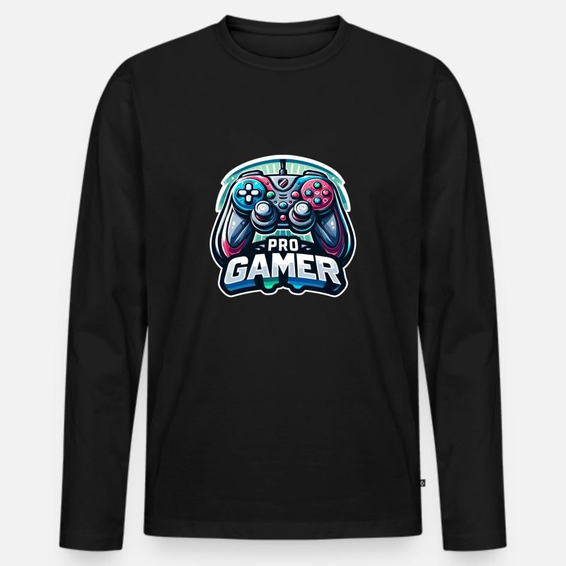Pro Gamer - Controller Illustration - Männer Premium Bio Langarmshirt - Schwarz