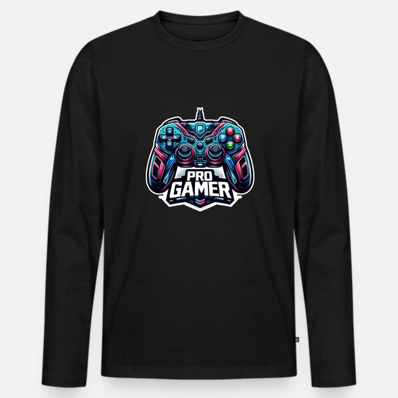 Pro Gamer - Controller Illustration - Männer Premium Bio Langarmshirt - Schwarz