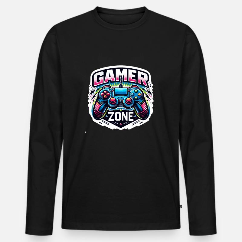 Gamer Zone - Controller Illustration - Männer Premium Bio Langarmshirt - Schwarz