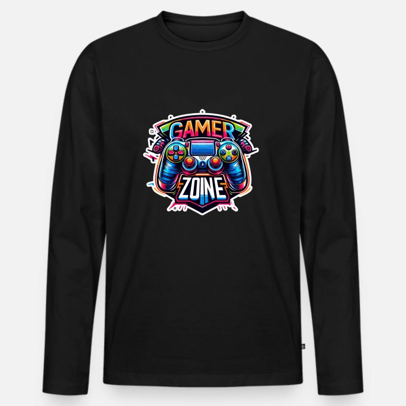 Gamer Zone - Controller Illustration - Männer Premium Bio Langarmshirt - Schwarz
