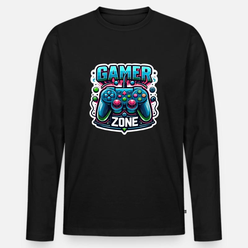 Gamer Zone - Controller Illustration - Männer Premium Bio Langarmshirt - Schwarz