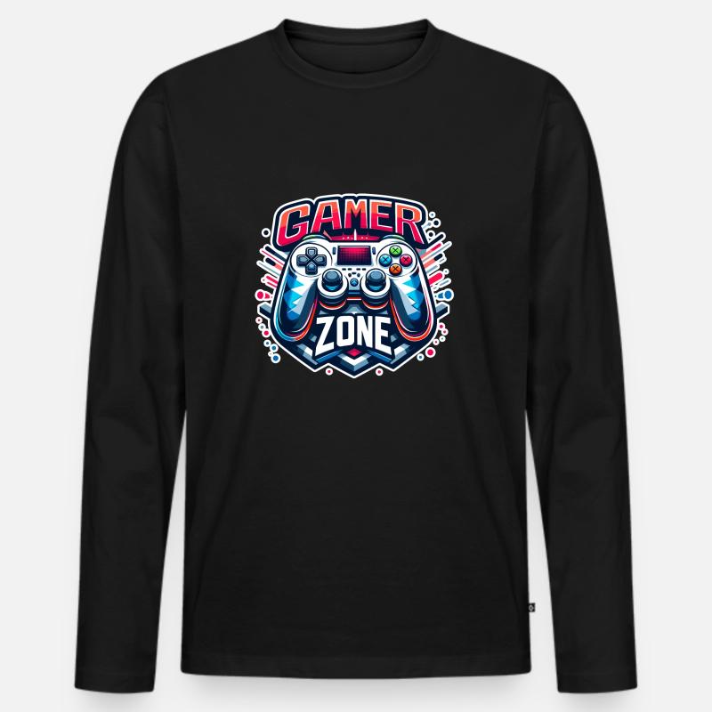 Gamer Zone - Controller Illustration - Männer Premium Bio Langarmshirt - Schwarz