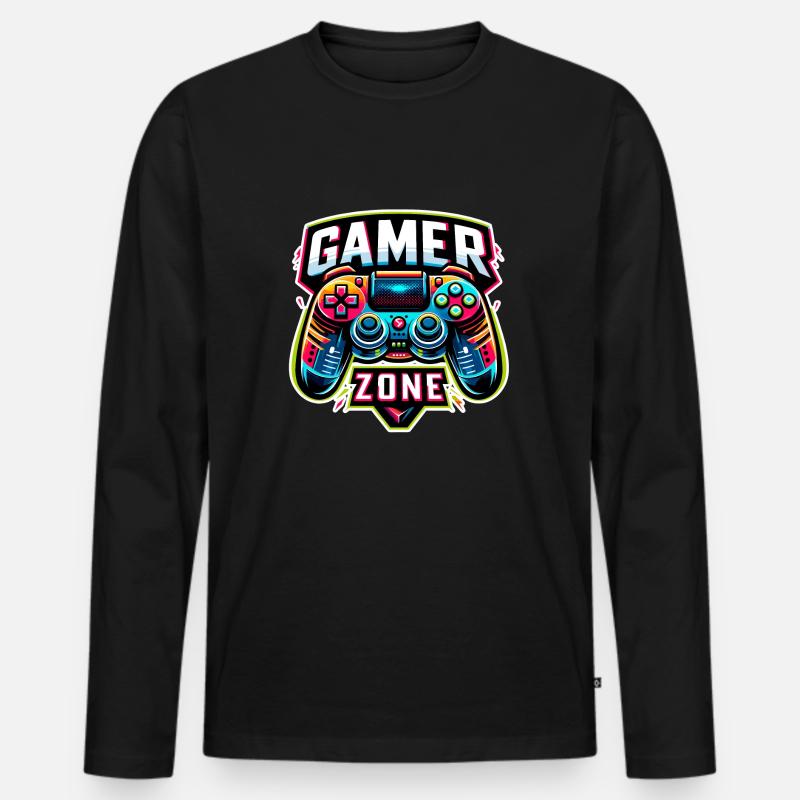 Gamer Zone - Controller Illustration - Männer Premium Bio Langarmshirt - Schwarz