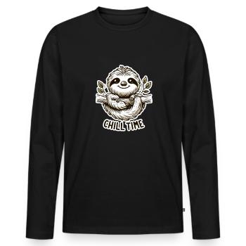 Chill Time - Sloth Illustration - Men's Premium Organic Long Sleeve Shirt - black - Front - Nico (187cm)