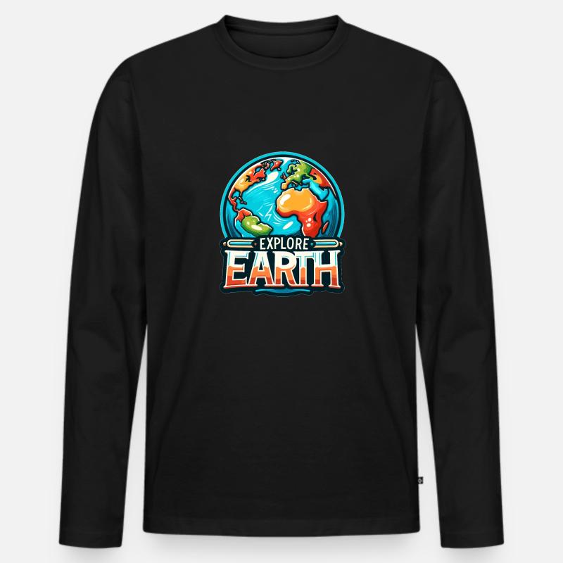 Explore Earth - Erde Illustration - Männer Premium Bio Langarmshirt - Schwarz