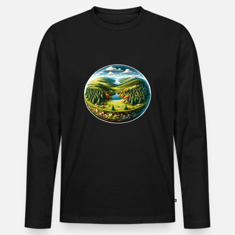 Landschaft - Illustration - Männer Premium Bio Langarmshirt - Schwarz