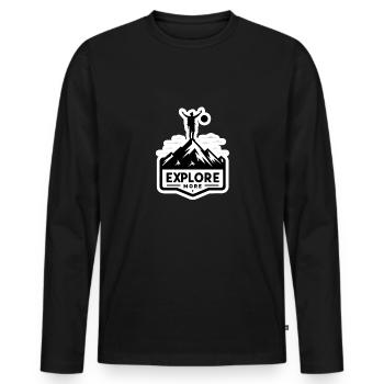 Explore more - Wanderer - Men's Premium Organic Long Sleeve Shirt - black - Front - Nico (187cm)